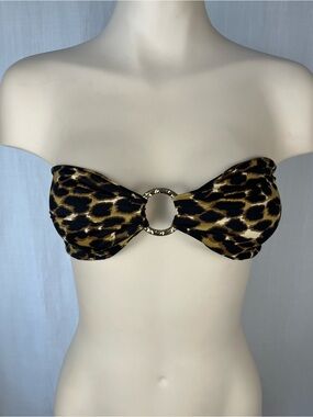 Leopard Print Bandeau Bikini Top with Gold Ring